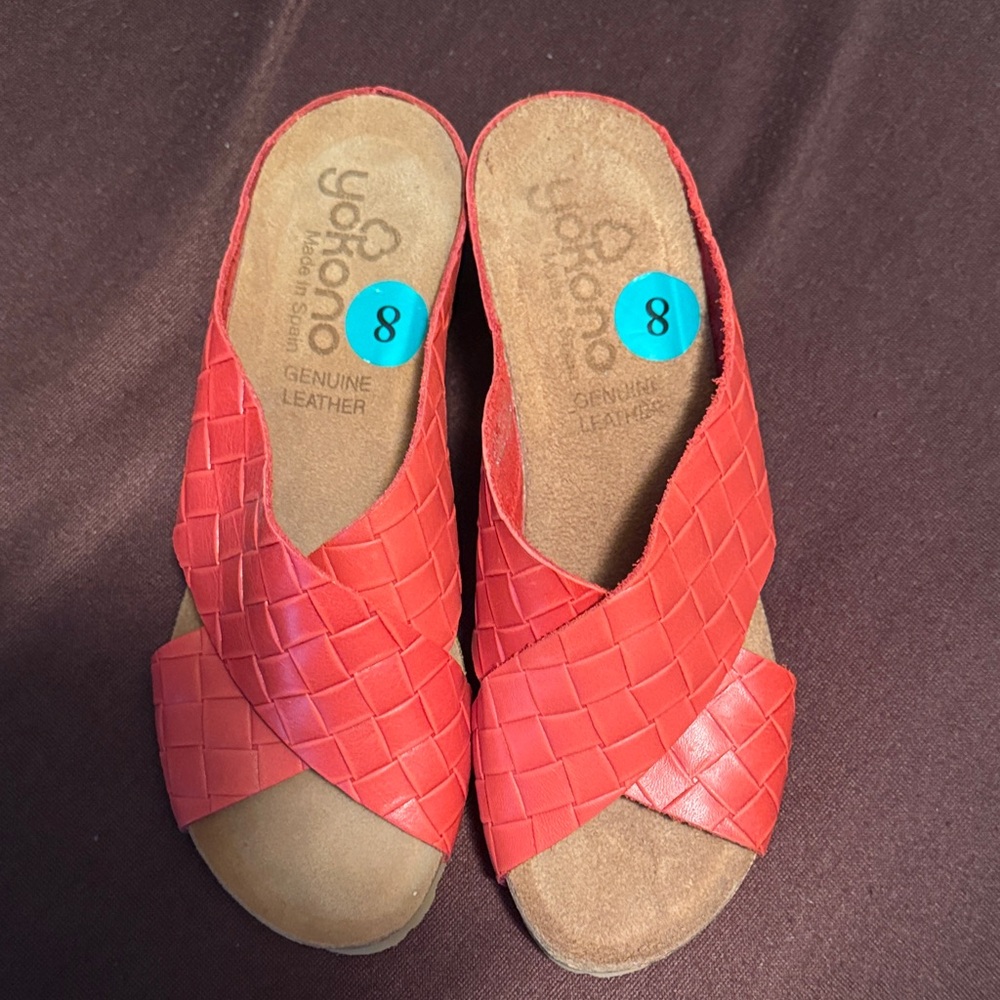 New Women's Red Leather Wedge Sandals